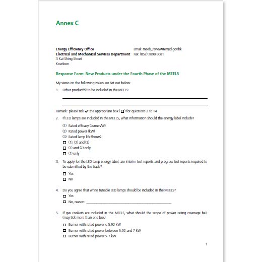 Response Form for Consultation, Annex C of Consultation Paper