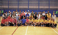 Group photo of the three contesting teams with honoured guests after the match