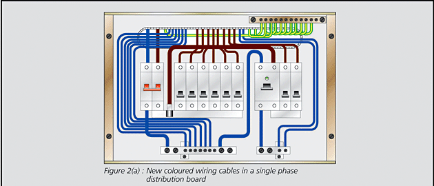 Figure 2(a) : New coloured wiring cables in a single phase distribution board