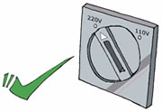 Set the voltage selector, if any, on an electrical appliance to 220V a.c