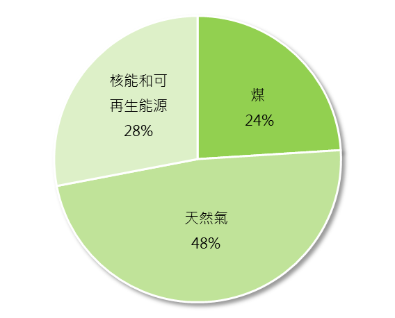 發電燃料組合在2020年 (按輸出量計算)
