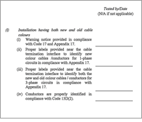 Checklist items related to new cable colour code