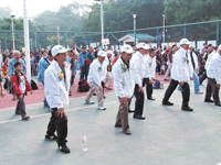 Mr. HO, Director, and the participants did warm-up exercises