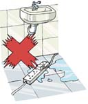 避免在潮湿或近水的地方（例如浴室及厨房等）使用拖板