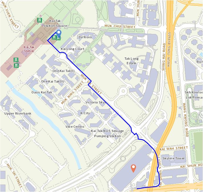 链结地理资讯地图 - 港铁启德站 A 出口步行路径