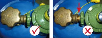 (7) 調壓器接駁穩固後，必須檢查瓶閥與調壓器之間是否緊密接合，確保沒有任何空隙。