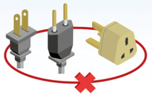 不符合安全規格的適配接頭，例如有不規則插孔的接頭
