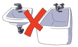 （圖二）切勿將花灑儲水式電熱水器的出水喉管接駁至洗手盆或浴缸