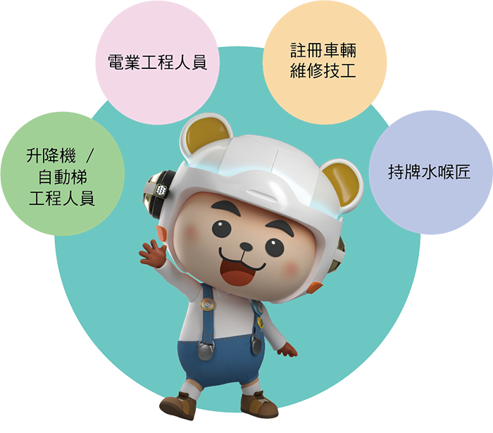 升降機／自動梯工程人員、電業工程人員、註冊車輛維修技工，持牌水喉匠等等機電行業均設有持續進修計劃