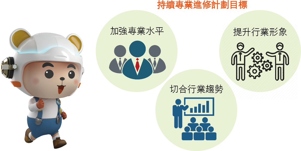 持續專業進修計劃目標： &bull; 加強專業水平 &bull; 提升行業形象 &bull; 切合行業趨勢