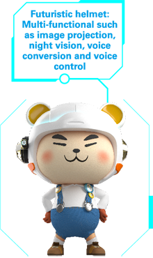 Witty Bear Futuristic helmet:
Multi-functional such as image projection, night vision, voice conversion and voice control