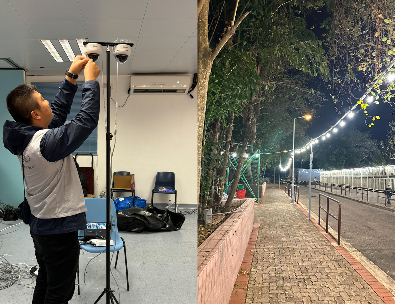 工作人員在投票站和點票站安裝臨時照明系統、 電力裝置及視像錄影系統，確保選舉順利進行。 